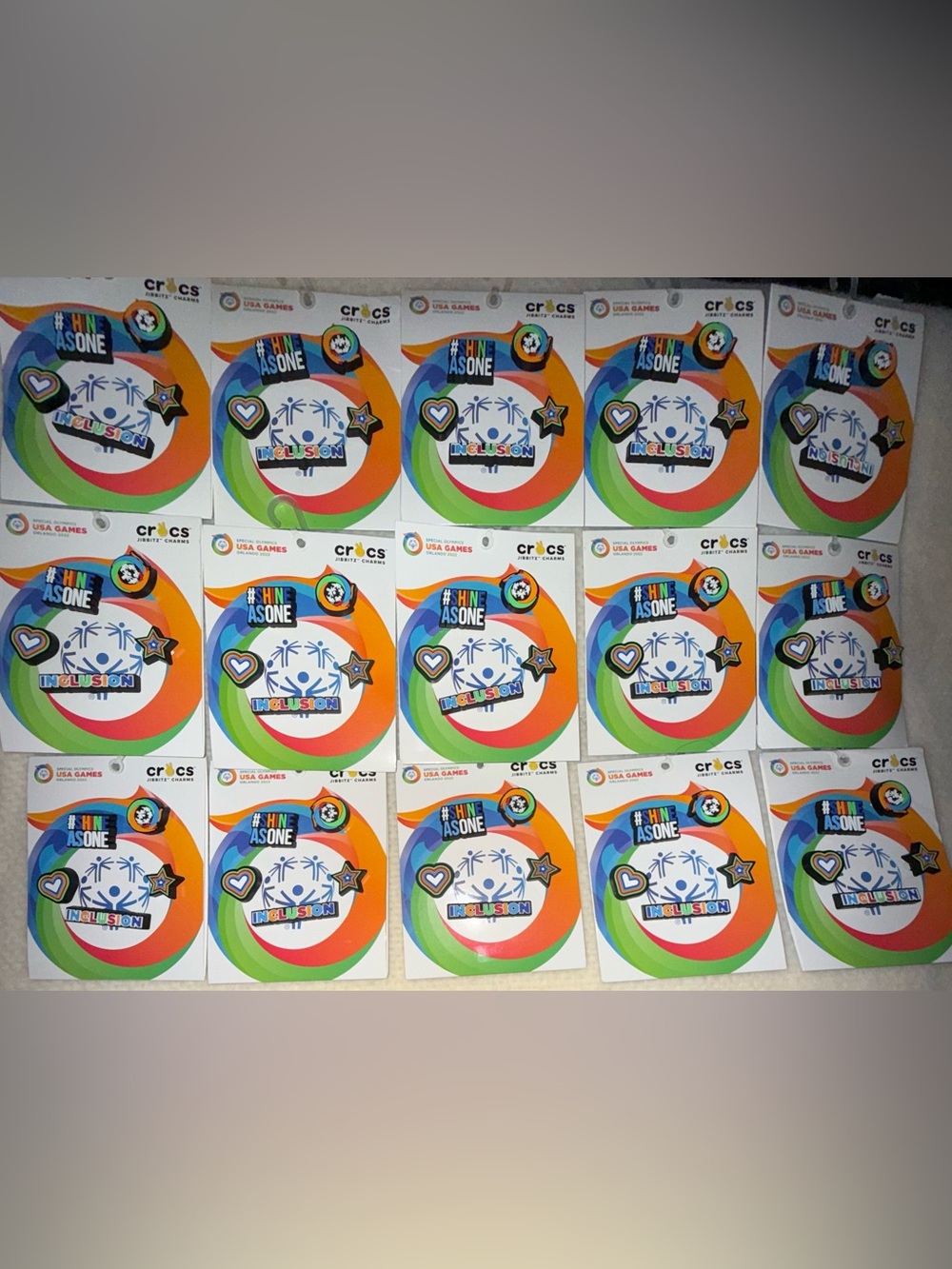 15 Sets of Crocs Jibbitz Rainbow Star Heart Charm Pins - Multicolor